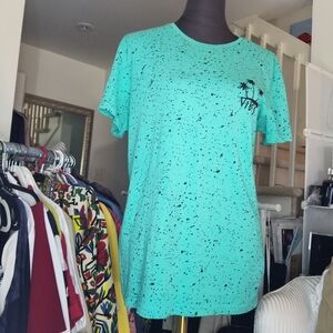 Urban Heritage! Vibes Unisex Turquoise/splatters of navy blue, T-shirt casual! S